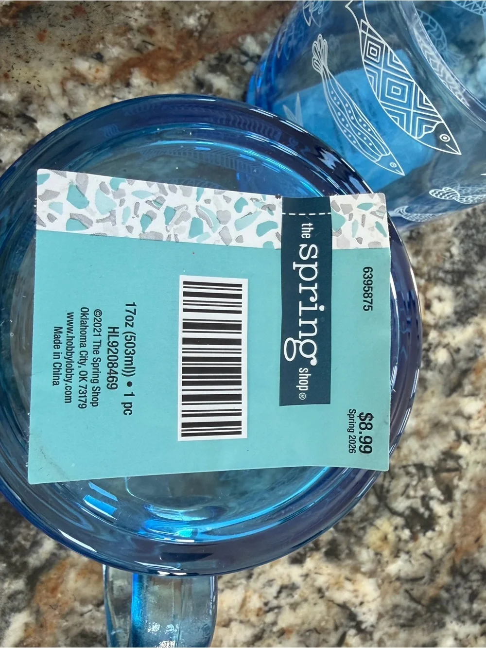 Blue Fish Etched Glass mug Set
